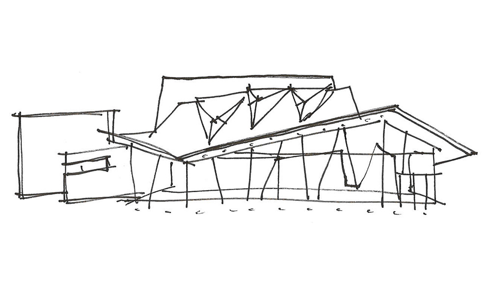 Sketch of the USU Performance Hall, centerpiece of the site.