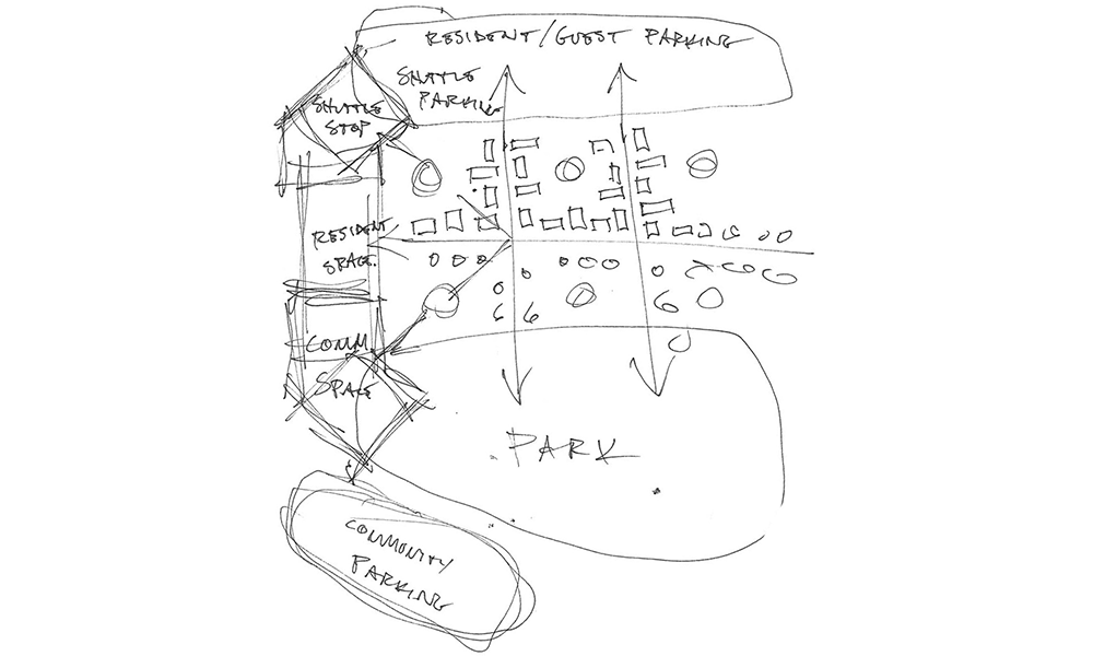 Concept plan for community center & resort employee housing.