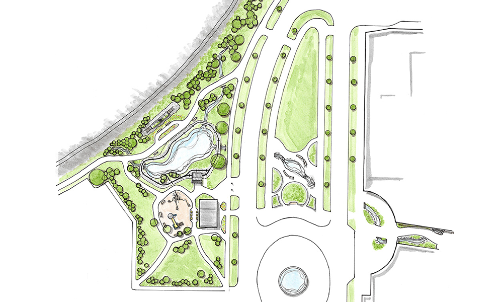 Schematic plan for the west end of the trail.