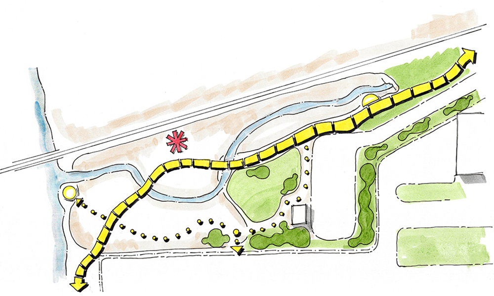 Conceptual plan for the west end of the trail.