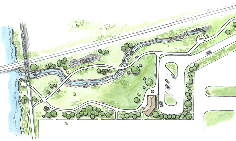 Schematic plan for the west end of the trail.